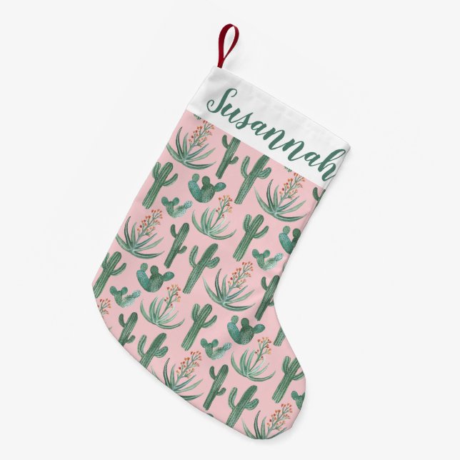 Petite Chaussette De Noël Desert Saguaro Cactus Succulents Motif PERSONNALIS (Devant (Accrochage))