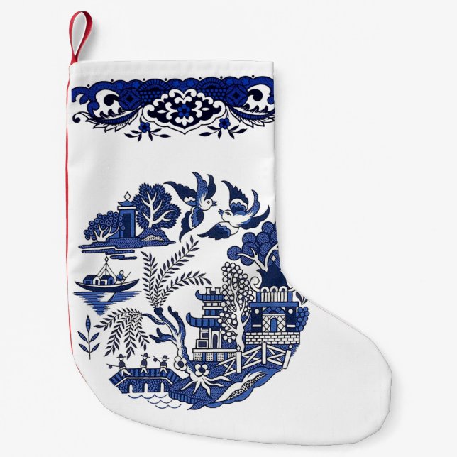 Petite Chaussette De Noël Design classique de saule bleu (Devant)