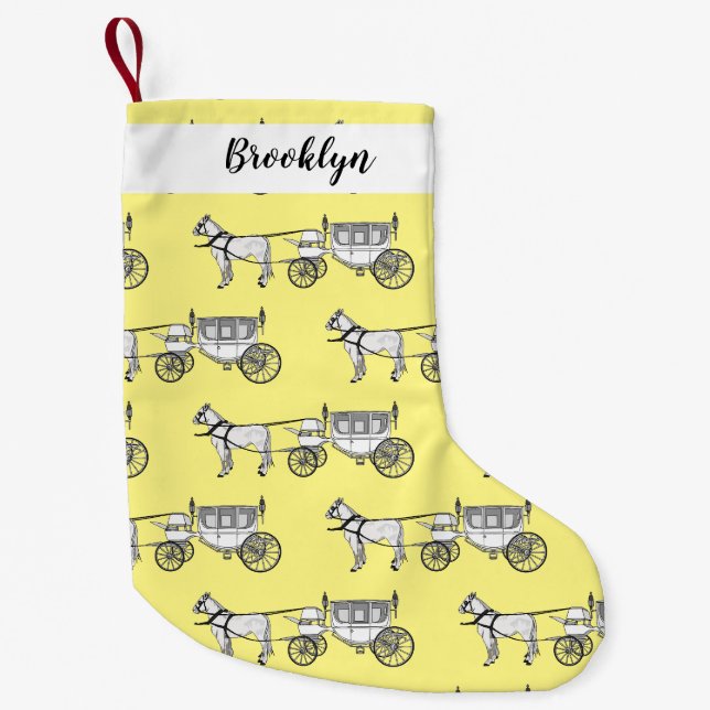 Petite Chaussette De Noël dessin animé mariage cheval & calèche (Devant)