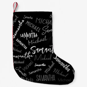 Petite Chaussette De Noël Deux noms couple motif monogramme noir gris blanc