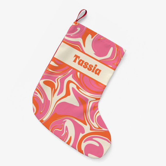 Petite Chaussette De Noël Déverser en rose, orange et crème (Devant (Accrochage))