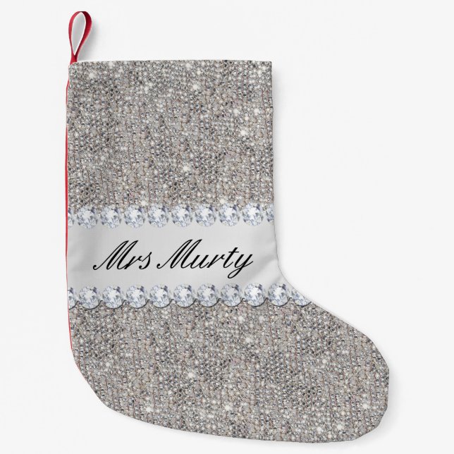 Petite Chaussette De Noël Diamants personnalisés de paillettes d'argent de (Devant)