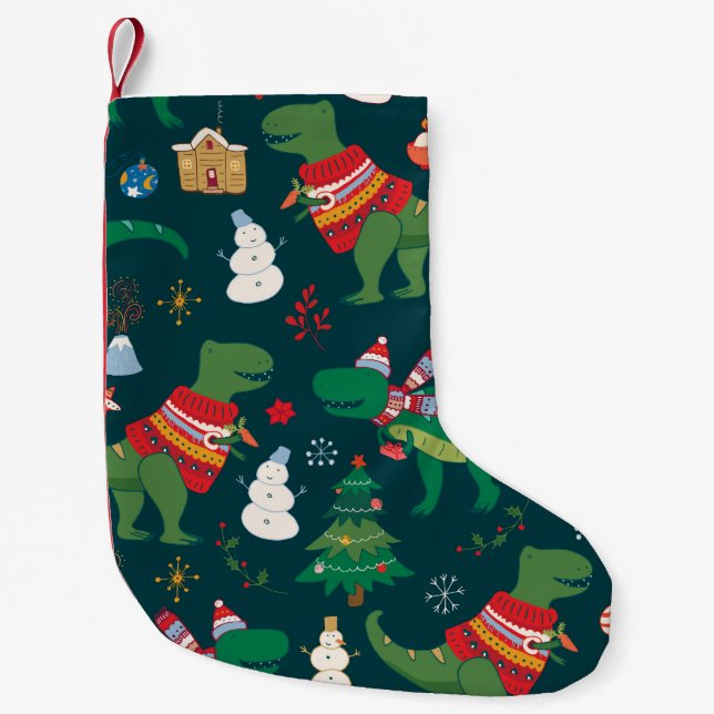Petite Chaussette De Noël Dinosaur T-Rex : Nouvel An de Noël. (Devant)