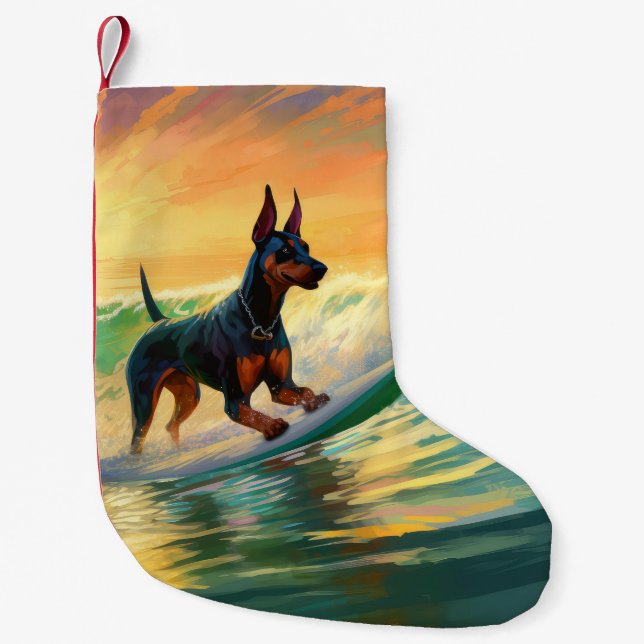 Petite Chaussette De Noël Doberman Beach Surf Peinture (Devant)