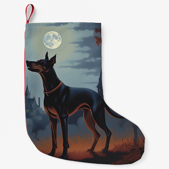Petite Chaussette De Noël Doberman Halloween effraie (Devant)