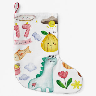 Petite Chaussette De Noël Doodles d'aquarelle Kawaii, autocollant prêt.