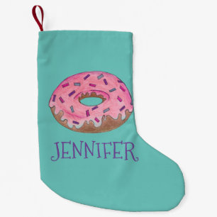 Petite Chaussette De Noël Doughnut Donut Rose Personnalisé Vacances Consomma