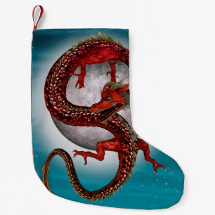 Petite Chaussette De Noël Dragon Lune Rouge Fantastique Artistique