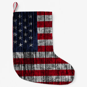 Petite Chaussette De Noël Drapeau américain peint sur la clôture arrière - p