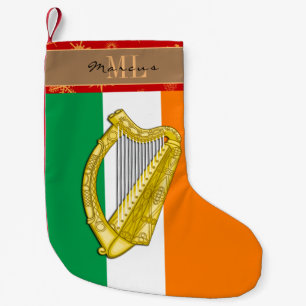 Petite Chaussette De Noël Drapeau irlandais, Irlande, monogramme, harpe