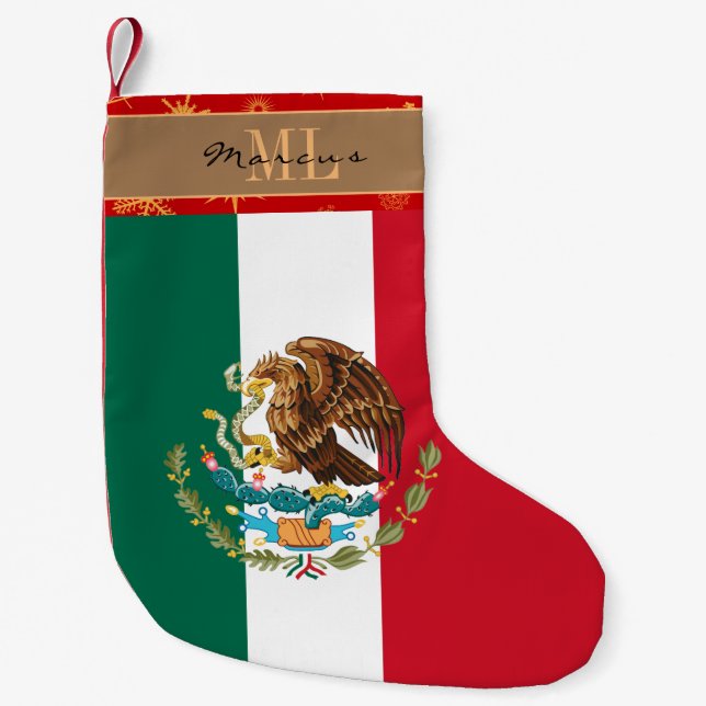 Petite Chaussette De Noël Drapeau mexicain, Mexique, monogramme, flocon de n (Devant)