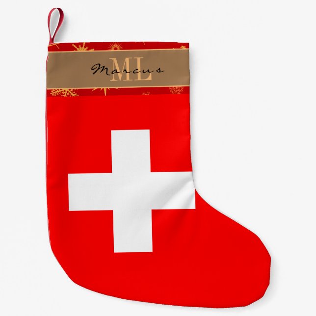 Petite Chaussette De Noël Drapeau suisse, Suisse, monogramme (Devant)