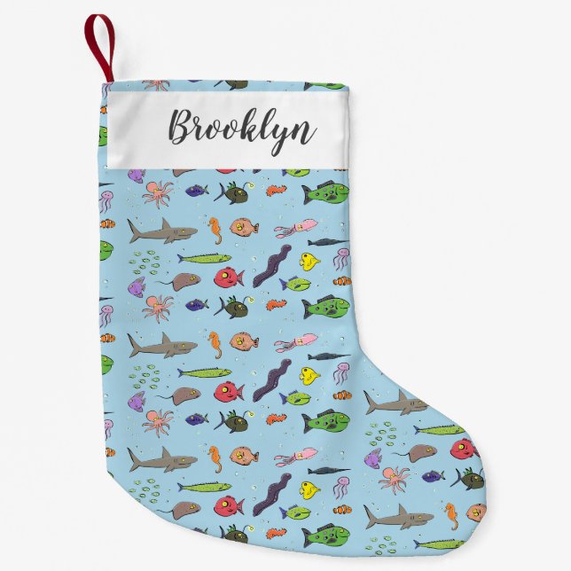 Petite Chaussette De Noël Drôle des créatures marines dessin motif (Devant)