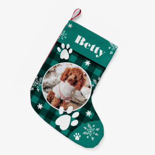 Petite Chaussette De Noël Drôle mignon chien vert plaid chien photo Noël