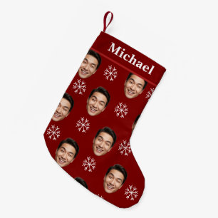 Petite Chaussette De Noël Drôle Personnalisé Visage & Nom Red Snowflake
