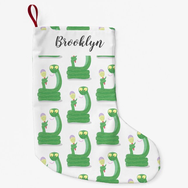 Petite Chaussette De Noël Drôle serpent vert avec caricature maraca (Devant)