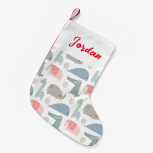Petite Chaussette De Noël Drôle Visage mignon Doodle Motif animal