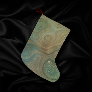 Petite Chaussette De Noël Earthy Olive Strata Agate d'encre verte et dorée