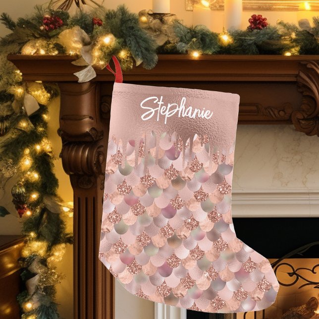 Petite Chaussette De Noël Échelles de sirène d'or rose personnalisées (Créateur téléchargé)