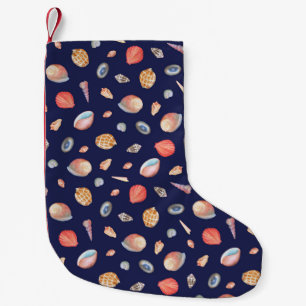 Petite Chaussette De Noël Elégance du coquillage : Motif bleu d'été.