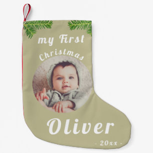 Petite Chaussette De Noël Élégant bébé festif`s première photo de Noël