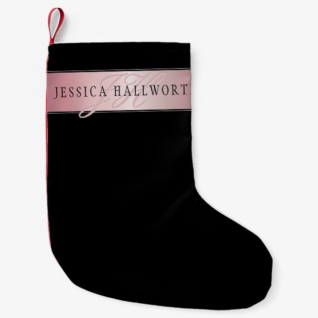 Petite Chaussette De Noël Elégant Blush Faux Rose Gold | Nom et initiales (Devant)