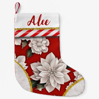 Petite Chaussette De Noël Élégant Festif Floral Nom personnalisé