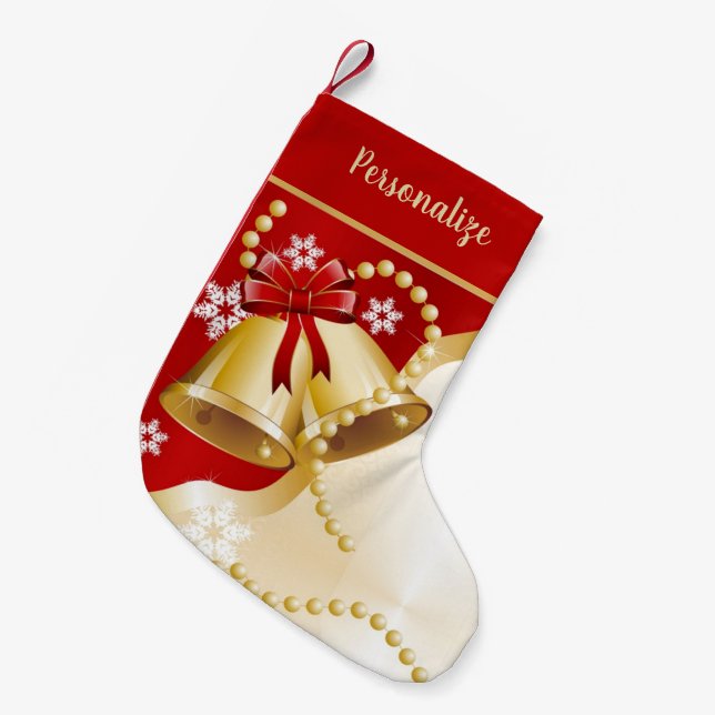 Petite Chaussette De Noël Elégant Gold Bells & Pearles Noël (Devant (Accrochage))