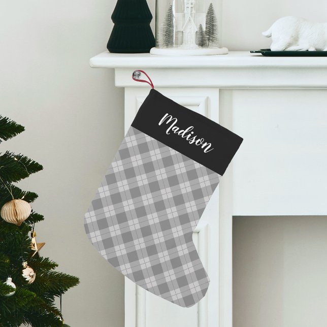 Petite Chaussette De Noël Elégant gris Plaid Personnalisé (Créateur téléchargé)