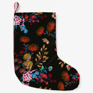 Petite Chaussette De Noël Élégant jardin fleuri et papillons dans 