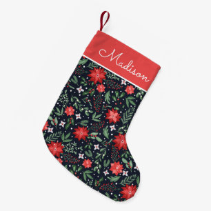 Petite Chaussette De Noël Elégant Motif Poinsettia Personnalisé