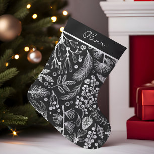 Petite Chaussette De Noël Elégant Pin Botanique Et Baies Personnalisé