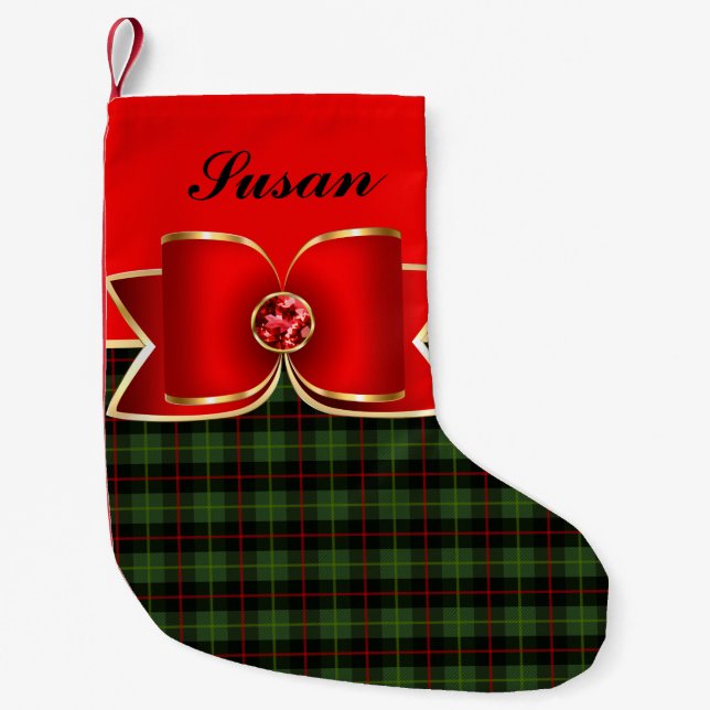 Petite Chaussette De Noël Élégant plan et bijouterie avec nom (Devant)