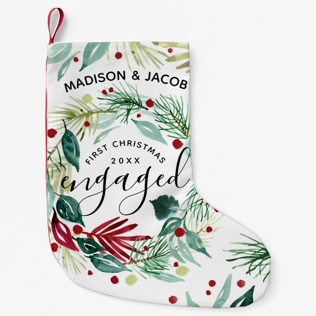 Petite Chaussette De Noël Élégant premier Noël Engagé Verdure Wreath (Devant)