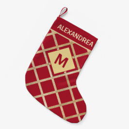 Petite Chaussette De Noël Elégant Rouge or Monogramme Personnaliser