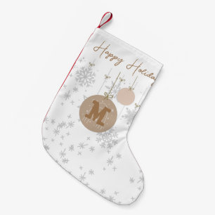 Petite Chaussette De Noël Élégants flocons de neige brun et gris monogrammé