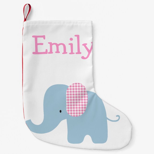 Petite Chaussette De Noël Éléphant de bébé rose et bleu (Devant)