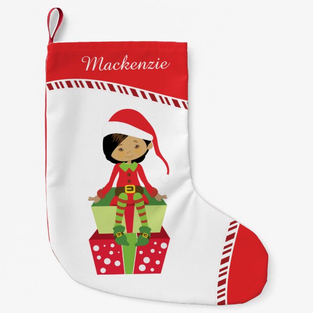 Petite Chaussette De Noël Elfe de fille personnalisée (Devant)