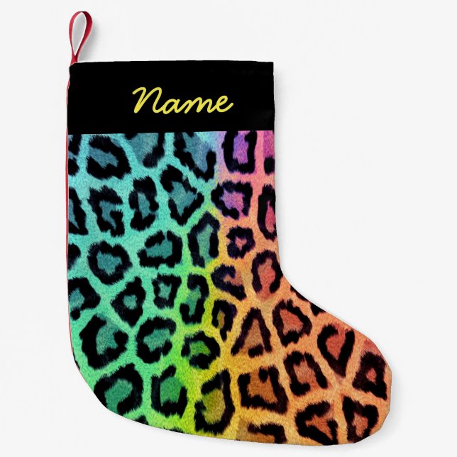 Petite Chaussette De Noël Empreinte de léopard d'arc-en-ciel (Devant)