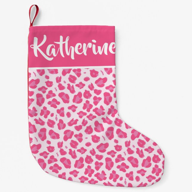Petite Chaussette De Noël Empreinte de léopard rose - personnalisé (Devant)