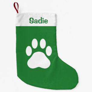 Petite Chaussette De Noël Empreinte de patte de chien verte et blanche avec 