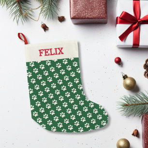 Petite Chaussette De Noël Empreinte de patte de vert de nom de chat de Noël