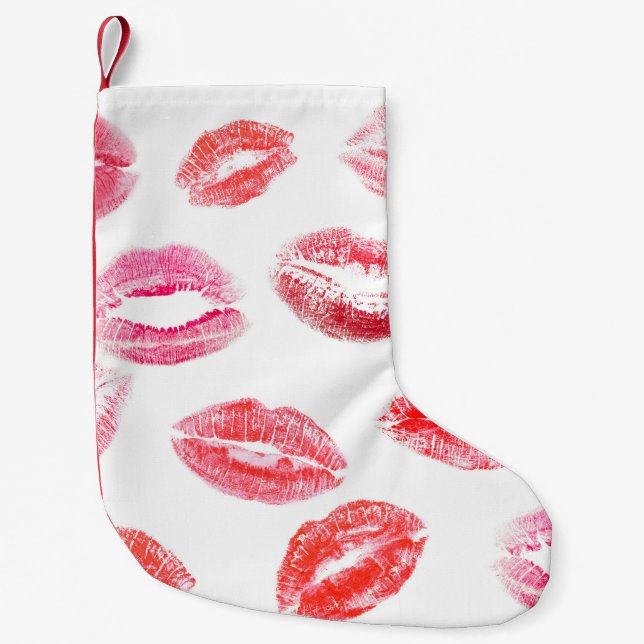 Petite Chaussette De Noël Empreintes à lèvres : diverses lèvres de femmes. (Devant)