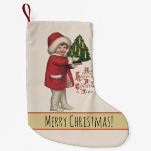 Petite Chaussette De Noël Enfant avec arbre de Noël Illustration Vintage Art