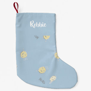 Petite Chaussette De Noël Enfants motif sur bleu