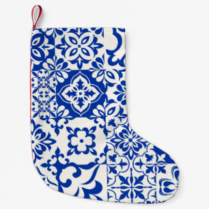 Petite Chaussette De Noël Ensemble de 16 azulejos en bleu, blanc. Original