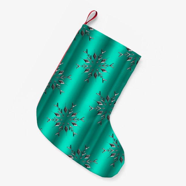 Petite Chaussette De Noël Étoile de Noël en argent sur Turquoise (Devant (Accrochage))