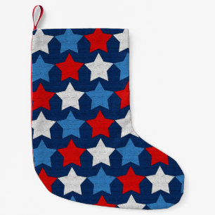 Petite Chaussette De Noël étoiles rouges blanches et bleues
