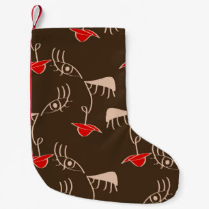 Petite Chaussette De Noël Face de femme à une ligne : motif abstrait.