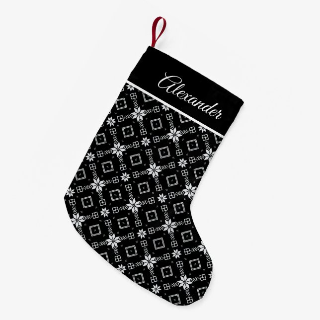 Petite Chaussette De Noël Fair Isle Floral Motif Rouge (Devant (Accrochage))